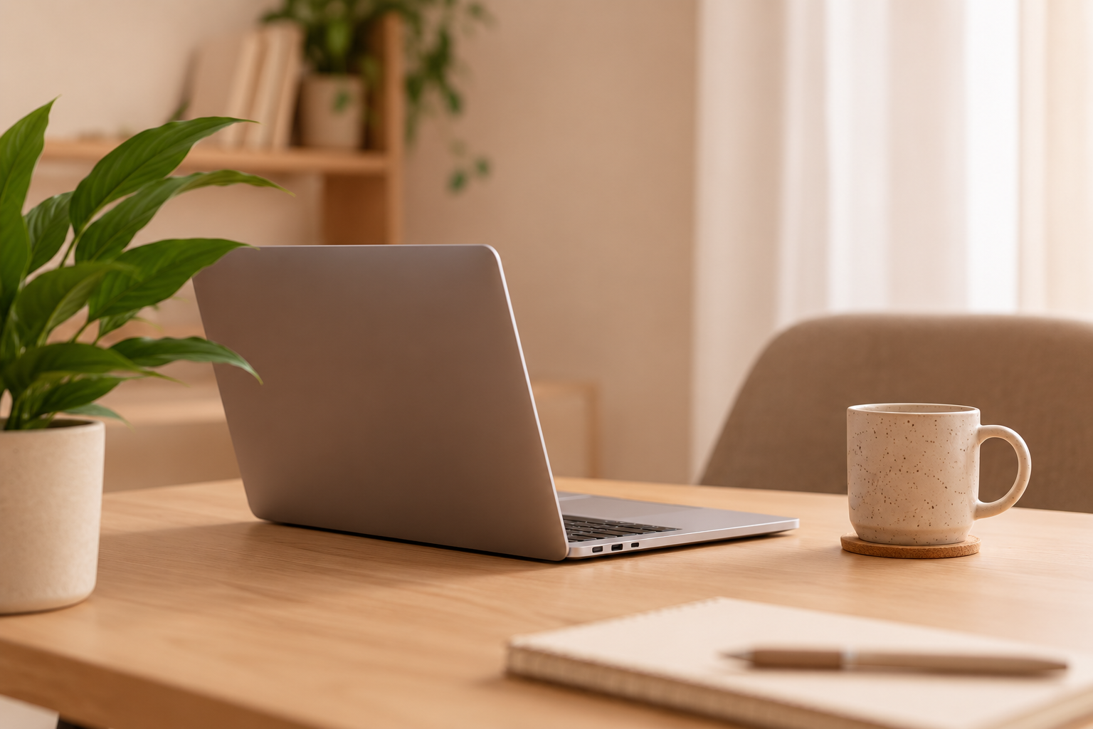 Espacio de trabajo con un portátil para videollamadas